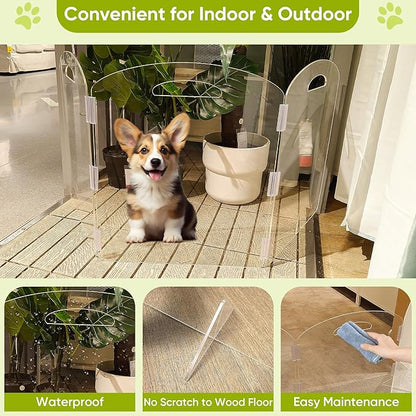 Dog Gate, Clear Acrylic Pet Gate for Dogs, Free Standing Pet Gates for Doorways, Folding Freestanding Puppy Doggy Cat Fence Inside, Dog Barriers for Home 3 Panel