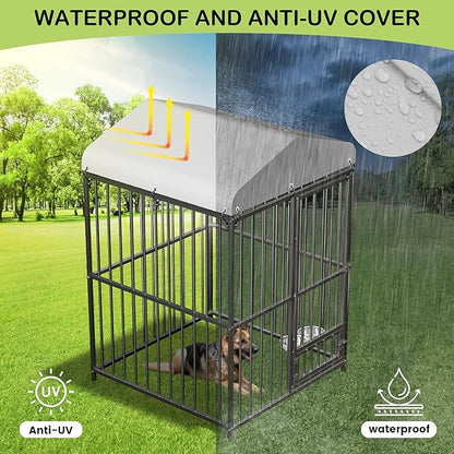 Outdoor Dog Kennel for Large Dogs, 4x4x6 FT Large Dog Kennel Outside with Lock, Dog Enclosures with UV-Resistant Waterproof Roof Cover for Outside