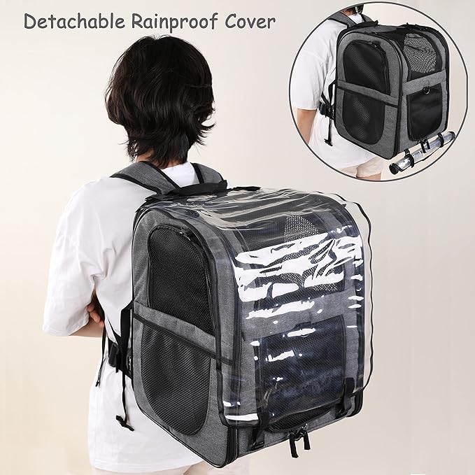 Apollo Walker Pet Carrier Backpack for Large/Small Cats and Dogs, Puppies, Safety Features and Cushion Back Support for Travel, Hiking, Outdoor Use (Black-Expandable)