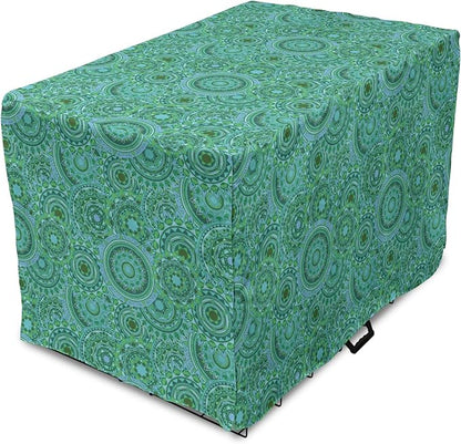 Lunarable Emerald Dog Crate Cover, Mandala Pattern with Soft Color Pattern Complex Motif Eastern Geometric Style, Easy to Use Pet Kennel Cover for Small Dogs Puppies Kittens, 18 Inch, Green Blue