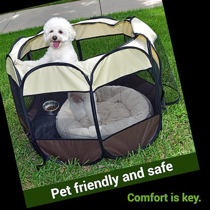 Puppy Playpen – Medium Sized Pet Playpen for Indoor & Outdoor use, Playpen for Dogs, Cats, Pets – Portable Collapsible Small Dog Playpen Crate with Mesh Side Panels - Carry Bag Included