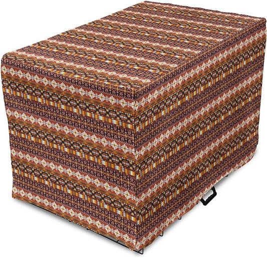 Lunarable Aztec Dog Crate Cover, Ornate Rich Motifs in Autumn Colors Geometric and Floral Design Old Tribal, Easy to Use Pet Kennel Cover for Cats & Medium Dogs, 30 Inch, Orange Yellow Blue