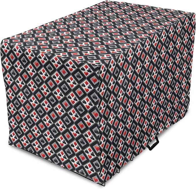 Lunarable Casino Dog Crate Cover, with Geometrical Design and Mosaic Composition Gamblers Club, Easy to Use Pet Kennel Cover for Small Dogs Puppies Kittens, 18 Inch, Black Red Grey