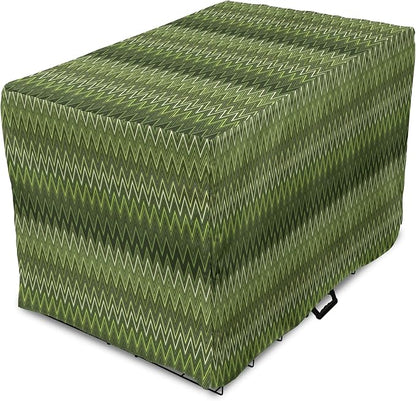 Lunarable Green Dog Crate Cover, Wavy Patterns with Triangular Shapes Abstract Zig Zag Motifs, Easy to Use Pet Kennel Cover for Medium Large Dogs, 48 Inch, Evergreen Olive Green