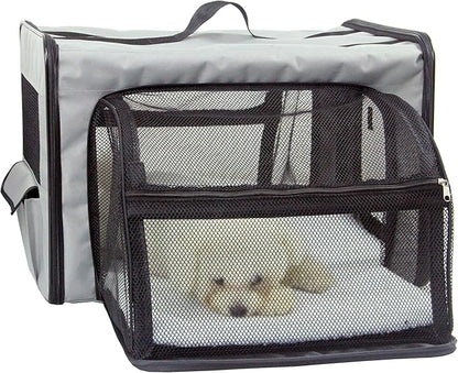 PET LIFE 'Capacious' Dual-Sided Expandable Spacious Wire Folding Collapsible Lightweight Pet Dog Crate Carrier House, Large, Grey