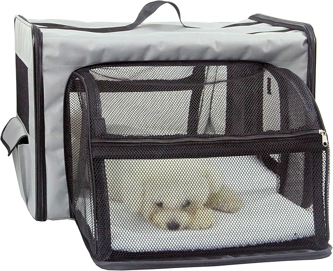 PET LIFE 'Capacious' Dual-Sided Expandable Spacious Wire Folding Collapsible Lightweight Pet Dog Crate Carrier House, X-Large, Grey