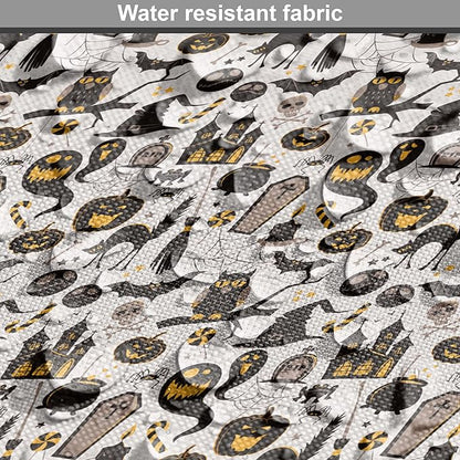 Lunarable Vintage Halloween Dog Crate Cover, Halloween Cartoon Jack o' Lantern Tombstone Skulls and Bones, Easy to Use Pet Kennel Cover for Cats & Medium Dogs, 30 Inch, Pale Grey