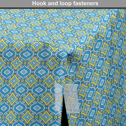 Lunarable Yellow and Blue Dog Crate Cover, Hand Drawn Abstract Ornament Rhombus Shapes Mosaic Vintage, Easy to Use Pet Kennel Cover for Cats & Medium Dogs, 30 Inch, Blue Aqua Yellow