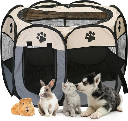 Sea Team Foldable Pet Playpen - Portable, Soft Pop-Up Design for Dogs, Cats and Kittens - Breathable Mesh Fabric Cage - Lightweight and Indoor/Outdoor Use
