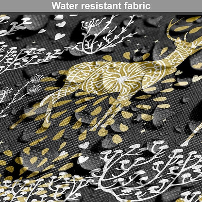 Ambesonne Christmas Dog Crate Cover, Nature Woodland and Deer Silhouettes with Oriental Ornaments Design, Easy to Use Pet Kennel Cover for Medium Large Dogs, 42 Inch, Yellow White Black