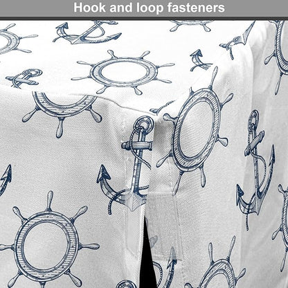 Lunarable Nautical Dog Crate Cover, Marine Elements Anchor Ship Wheel Wind Rose Sailing into The Ocean Theme, Easy to Use Pet Kennel Cover for Small Dogs Puppies Kittens, 18 Inch, Night Blue White
