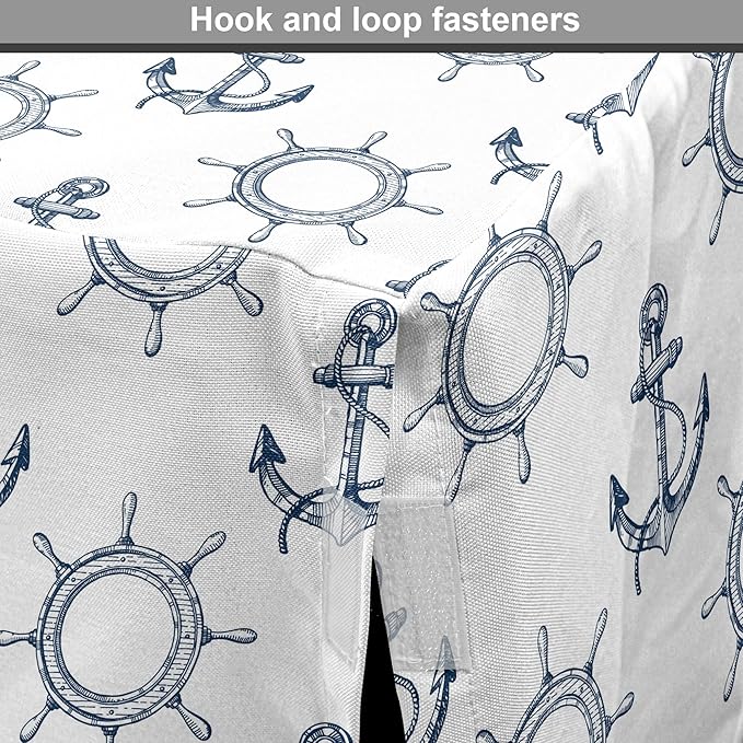 Lunarable Nautical Dog Crate Cover, Marine Elements Anchor Ship Wheel Wind Rose Sailing into The Ocean Theme, Easy to Use Pet Kennel Cover for Medium Large Dogs, 42 Inch, Night Blue White