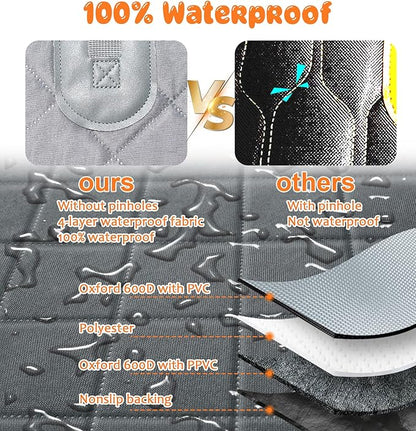 URPOWER 6 in 1 Dog Car Seat Cover, 60/40 Split Dog Seat Cover for Back Seat 100% Waterproof Dog Car Hammock Nonslip Backseat Dog Cover with Mesh Window Pet Seat Protector for Cars, Trucks and SUVs