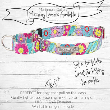 Lucky Love Dog Martingale Dog Collar - Adjustable, No-Slip, Durable, & Soft Webbing Dog Collar for Male and Female Dogs Ideal for Training & Walking - Stylish Caroline Pattern, Small Size