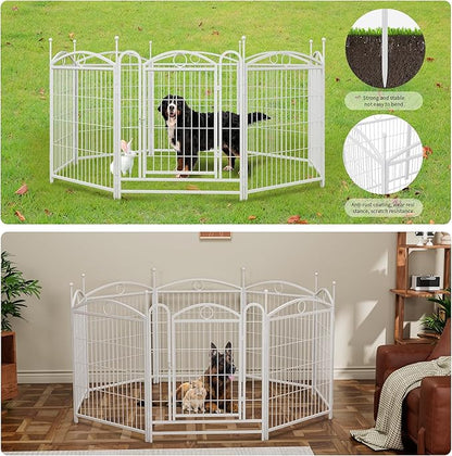 32" H Dog Crate Dog Playpen 8 Panels Furniture Heavy Duty Dog Fence Door with Side Openings,for Large Medium Small Dogs Indoor Outdoor Foldable Pet Exercise Pen,White