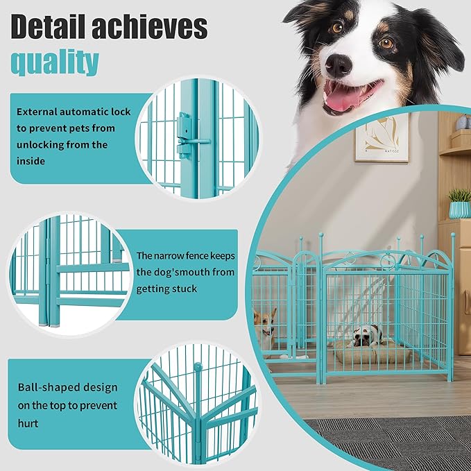 24" H Dog Crate Dog Playpen 8 Panels Furniture Heavy Duty Dog Fence Door with Side Openings,Foldable Pet Exercise Pen for Large Medium Small Dogs Indoor Outdoor,Blue