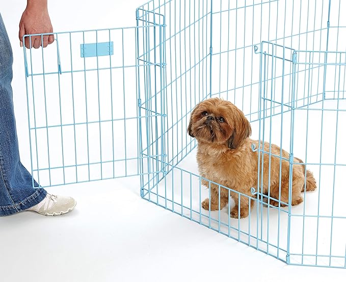 MidWest Homes for Pets Dog Exercise Pen & Playpen, 24" W x 24" H, with Door, Blue