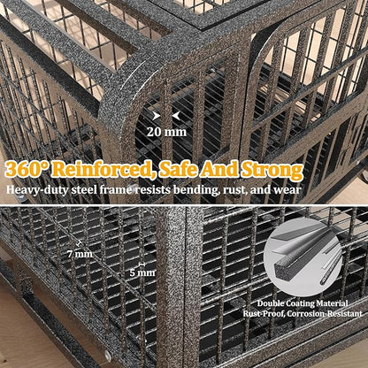 Metal Dog Crate for Small Medium Dogs 31 inch, Heavy Duty 10-Gauge Steel Dog Kennel Indoor Escape Proof, Wire Cage for High Anxiety or Arthritic Dogs Comfortable with Lockable Wheels, Bottom Tray