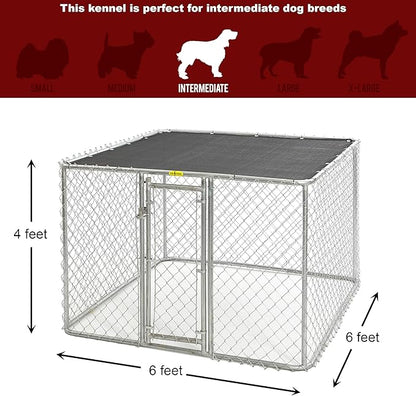 MidWest Homes for Pets Chain Link Portable Kennel with a Sunscreen, 6L x 6W x 4H Feet, K9 Kennel K9664