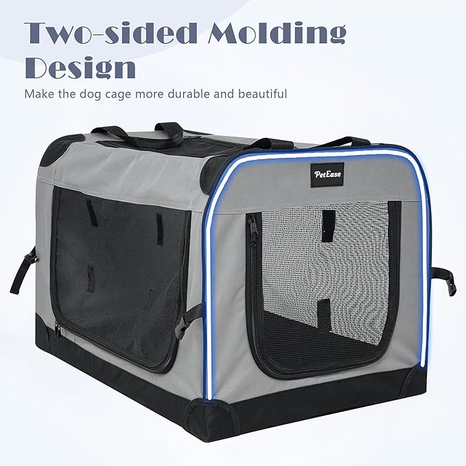 Collapsible Dog Crates for Medium/Large Dogs, 3-Door Soft-Sided Pet Crate with Durable Mesh Windows, Portable Foldable Travel Kennel for Indoor, Outdoor & Car Use