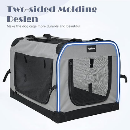 Collapsible Dog Crates for Medium/Large Dogs, 3-Door Soft-Sided Pet Crate with Durable Mesh Windows, Portable Foldable Travel Kennel for Indoor, Outdoor & Car Use