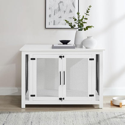 Crosley Furniture Dane Credenza Console Table Dog Crate Kennel for Pets, White