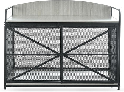 Merax 42.8" Heavy Duty Large Dog Crate Furniture for Large Medium Dog, Farmhouse Wooden Dog Kennel Indoor End Table, Decorative Pet House for Dogs, Gray