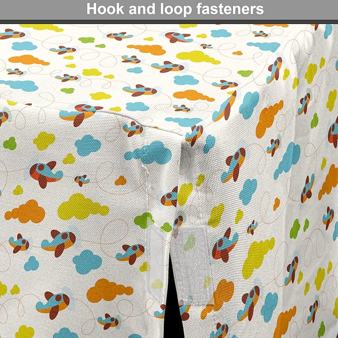 Lunarable Cartoon Dog Crate Cover, Flying Airplanes with a Style Fun Clouds in Colorful Design Artwork Print, Easy to Use Pet Kennel Cover for Cats & Medium Dogs, 30 Inch, Dark Orange and Blue
