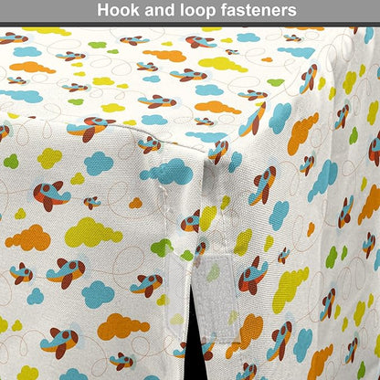 Lunarable Cartoon Dog Crate Cover, Flying Airplanes with a Style Fun Clouds in Colorful Design Artwork Print, Easy to Use Pet Kennel Cover for Cats & Medium Dogs, 30 Inch, Dark Orange and Blue