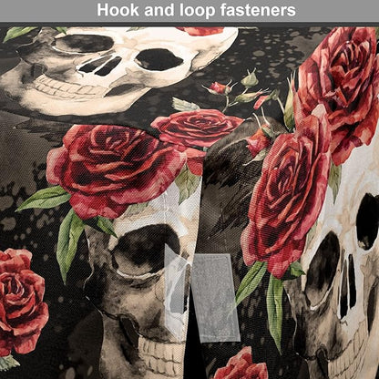 Lunarable Halloween Dog Crate Cover, Mexican Sugar Skull Rose Bouquets Spooky Traditional Humour Culture, Easy to Use Pet Kennel Cover for Medium Large Dogs, 36 Inch, Black Grey