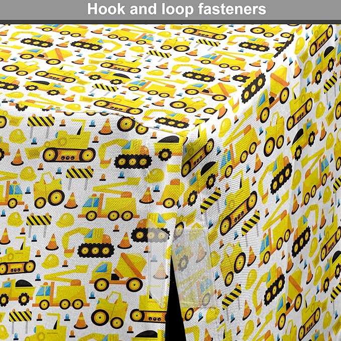 Lunarable Cartoon Dog Crate Cover, Construction Vehicles Style Machines Safety Building Theme, Easy to Use Pet Kennel Cover for Cats & Medium Dogs, 24 Inch, Yellow White Black