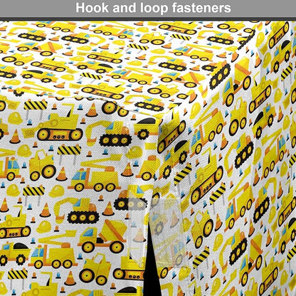 Lunarable Cartoon Dog Crate Cover, Construction Vehicles Style Machines Safety Building Theme, Easy to Use Pet Kennel Cover for Medium Large Dogs, 48 Inch, Yellow White Black