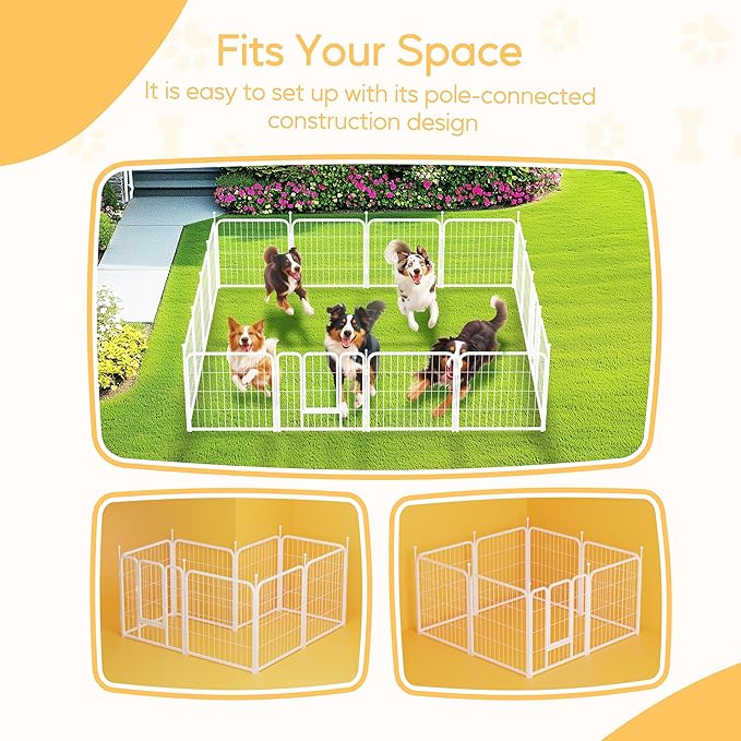 HealSmart Dog Playpen 32 Inch 8 Panels, Heavy Duty Metal Portable Pet Playpen Indoor Outdoor for Camping, Yard, RV, Garden Fence, Privacy Patio, White