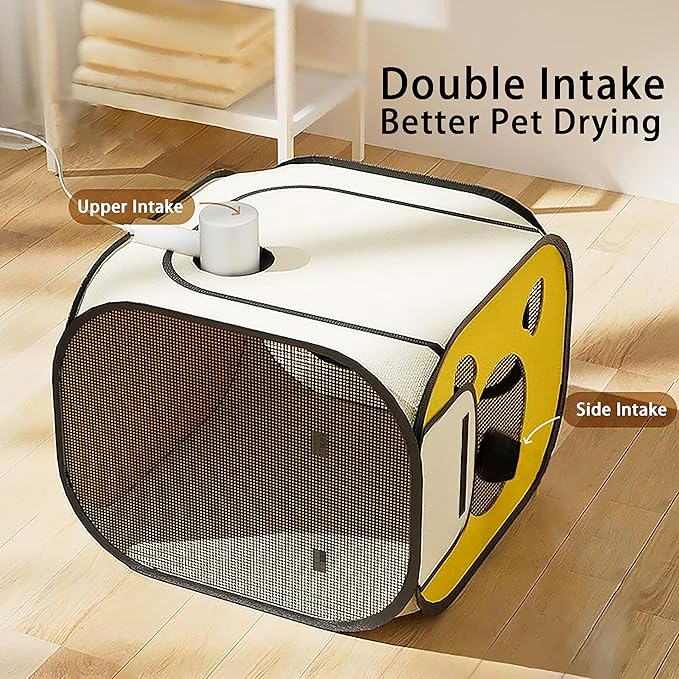 Pet Dog Cat Drying Box,Waterproof Anti-Hair Flying Portable Foldable Pet Drying Room,Pet Hair Dryer Clean Grooming House,Dryer Crate Cage for Dog Cat for Small to Medium (Yellow)