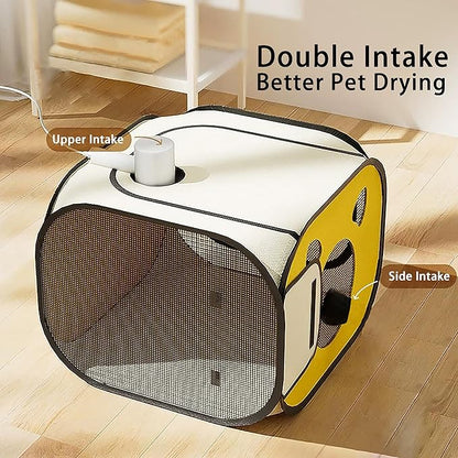 Pet Dog Cat Drying Box,Waterproof Anti-Hair Flying Portable Foldable Pet Drying Room,Pet Hair Dryer Clean Grooming House,Dryer Crate Cage for Dog Cat for Small to Medium (Yellow)