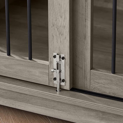 Dog Crate Furniture, Dog House Indoor with Sliding Barn Door, 35" Wood Dog Crate Heavy Duty Dog Kennels Decorative Dog Crate for Small/Medium/Large Dog Grey