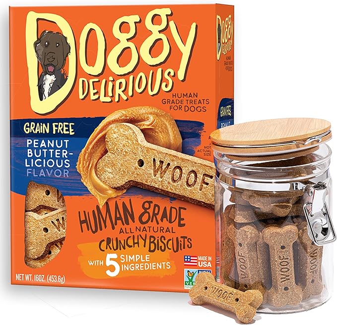 Crunchy Dog Treats – for All Pet Sizes, Breeds – All-Natural Puppy Treat – 100% Human-Grade – Delicious Pet Treat Bones, Snacks for Dogs – Grain-Free Peanut Butter, 16 Oz