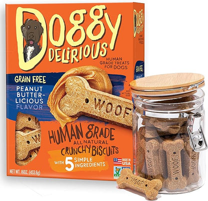 Crunchy Dog Treats – for All Pet Sizes, Breeds – All-Natural Puppy Treat – 100% Human-Grade – Delicious Pet Treat Bones, Snacks for Dogs – Grain-Free Peanut Butter, 16 Oz