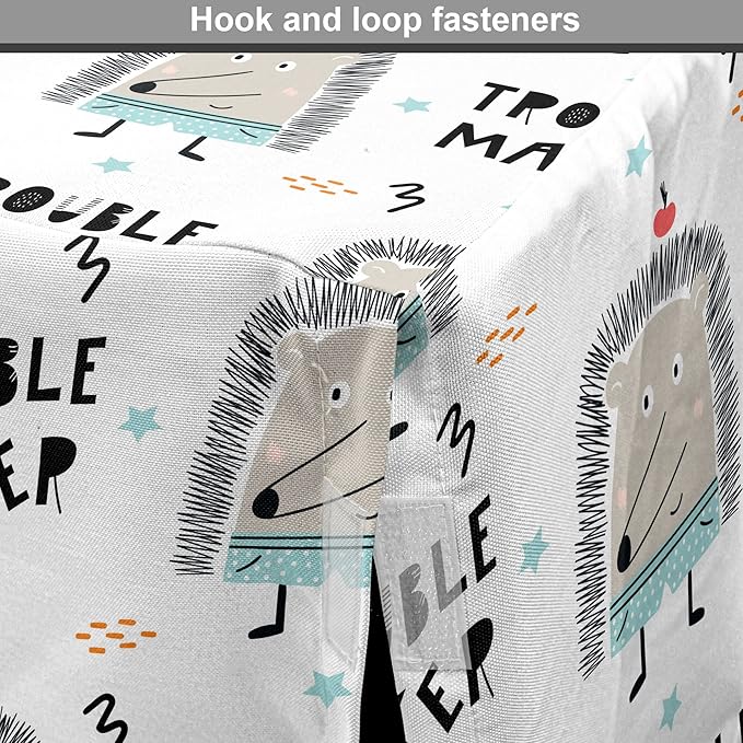 Lunarable Cartoon Dog Crate Cover, Hedgehog Trouble Maker Lettering with Apple and Stars Bad Boy Print, Easy to Use Pet Kennel Cover for Medium Large Dogs, 42 Inch, Pearl Pale Blue