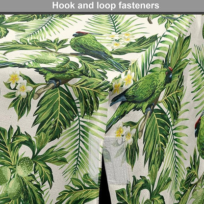 Lunarable Green Dog Crate Cover, Exotic Tropic Pattern with Palm Leaves Breadfruits Plumeria Flowers and Parrots, Easy to Use Pet Kennel Cover for Medium Large Dogs, 48 Inch, Lime Green Cream