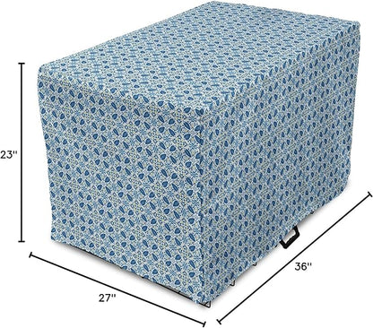 Lunarable Yellow and Blue Dog Crate Cover, Portuguese Traditional Tiles Abstract Mosaic Floral Swirl Motifs, Easy to Use Pet Kennel Cover for Medium Large Dogs, 36 Inch, Blue Orange Yellow