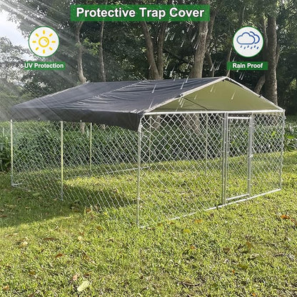 Extra Large Outdoor Dog Kennels, Heavy Duty Dog Playpen for Outdoor Summer, Dog Enclosures with Lockable Door, Metal Dog Cage with Waterproof and UV-Resistant Cover for Yard