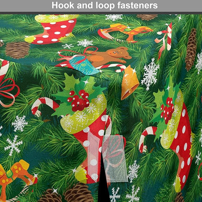 Ambesonne Christmas Dog Crate Cover, Xmas Accessories Stockings Candies Horse Teddy Bear on Pine, Easy to Use Pet Kennel Cover for Medium Large Dogs, 42 Inch, Green Brown