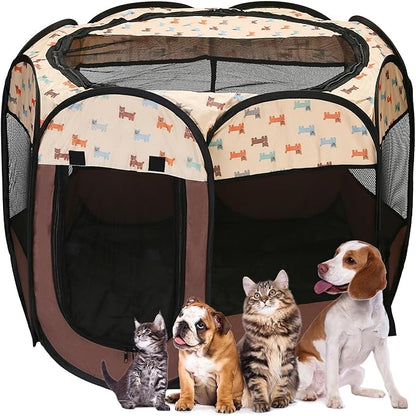 Sea Team Foldable Pet Playpen - Portable, Soft Pop-Up Design for Dogs, Cats and Kittens - Breathable Mesh Fabric Cage - Lightweight and Indoor/Outdoor Use