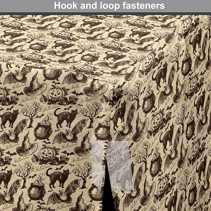 Lunarable Vintage Halloween Dog Crate Cover, Halloween Witch Hat Cauldron Fall Jack o' Lantern Black Cat, Easy to Use Pet Kennel Cover for Medium Large Dogs, 48 Inch, Pale Brown