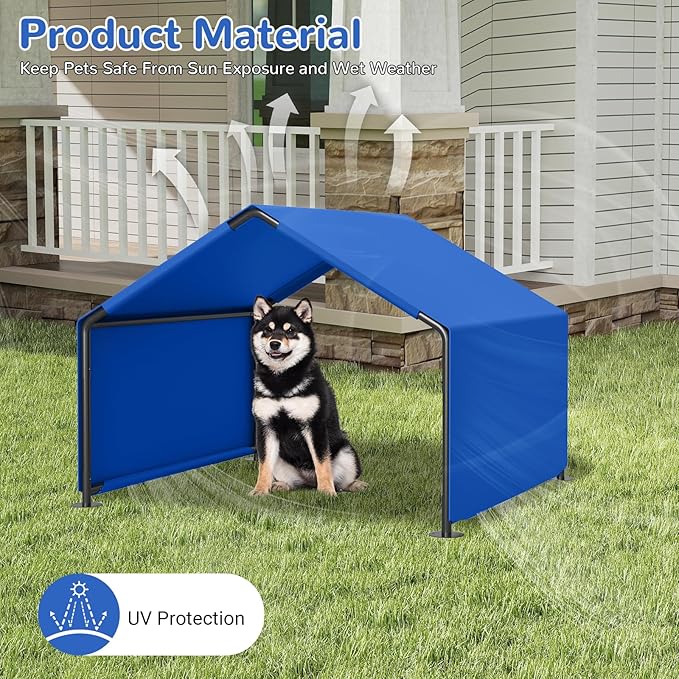 Dog Shade Shelter Outdoor, 4'x4'x3' Extra Large Dog Tent Outdoor, Dog House Outside with Waterproof Roof, Blue Sun Rain Cover for Pet Cat Goat Pig Small Animals and Livestock