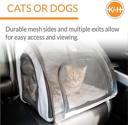 K&H Pet Products Travel Safety Carrier for Pets, Dog Crate for Car Travel, Dog Soft-Sided Carrier for Large Dogs, Portable Car Seat Kennel, Gray/Black Large 29.5 X 22 X 25.5 Inches