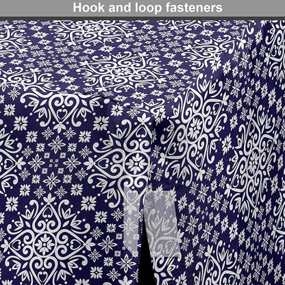 Lunarable Royal Blue Dog Crate Cover, Antique Moroccan Style Exotic Orient Inspired Ceramic Pattern Print Art, Easy to Use Pet Kennel Cover for Medium Large Dogs, 30 Inch, Indigo and White