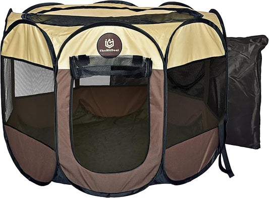 Puppy Playpen – Medium Sized Pet Playpen for Indoor & Outdoor use, Playpen for Dogs, Cats, Pets – Portable Collapsible Small Dog Playpen Crate with Mesh Side Panels - Carry Bag Included