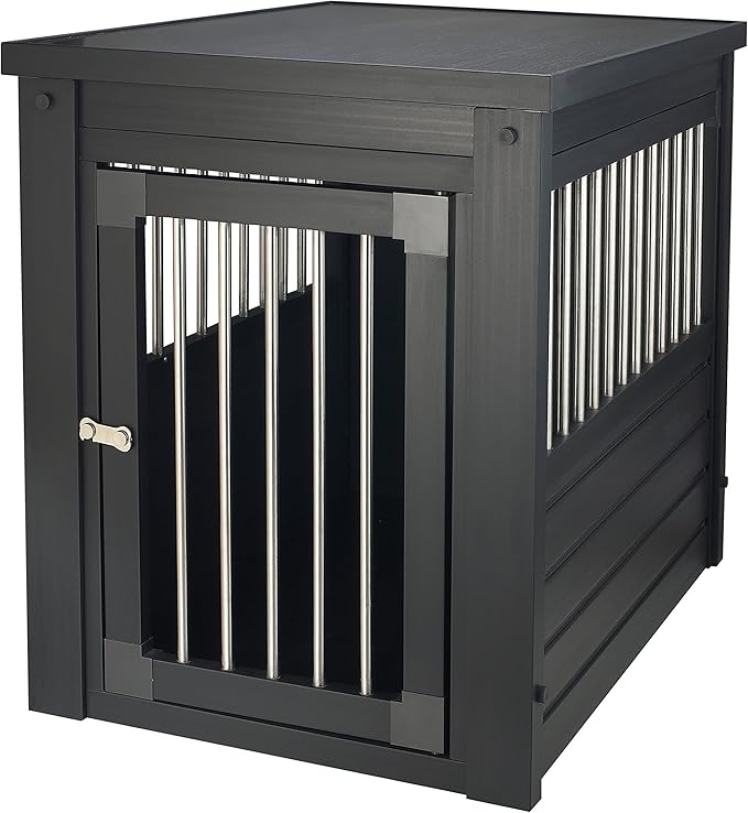 New Age Pet ECOFLEX Dog Crate End Table - Furniture-Style Pet Crate for Crate Trained Dogs - Stainless Steel Tubing & a Latched Closure - 10 Year Manufacturer's Warranty, Medium, Black